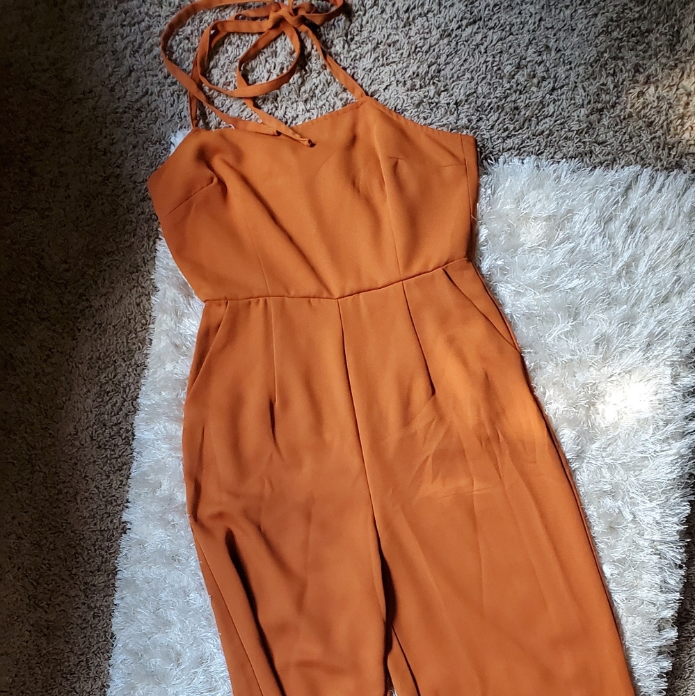 Orange Halter jumpsuit long forever 21